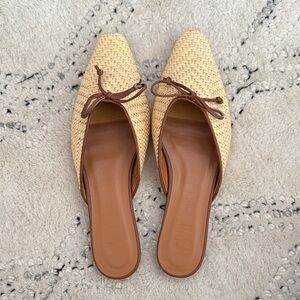STAUD Woven Tan Mules with Brown Accents